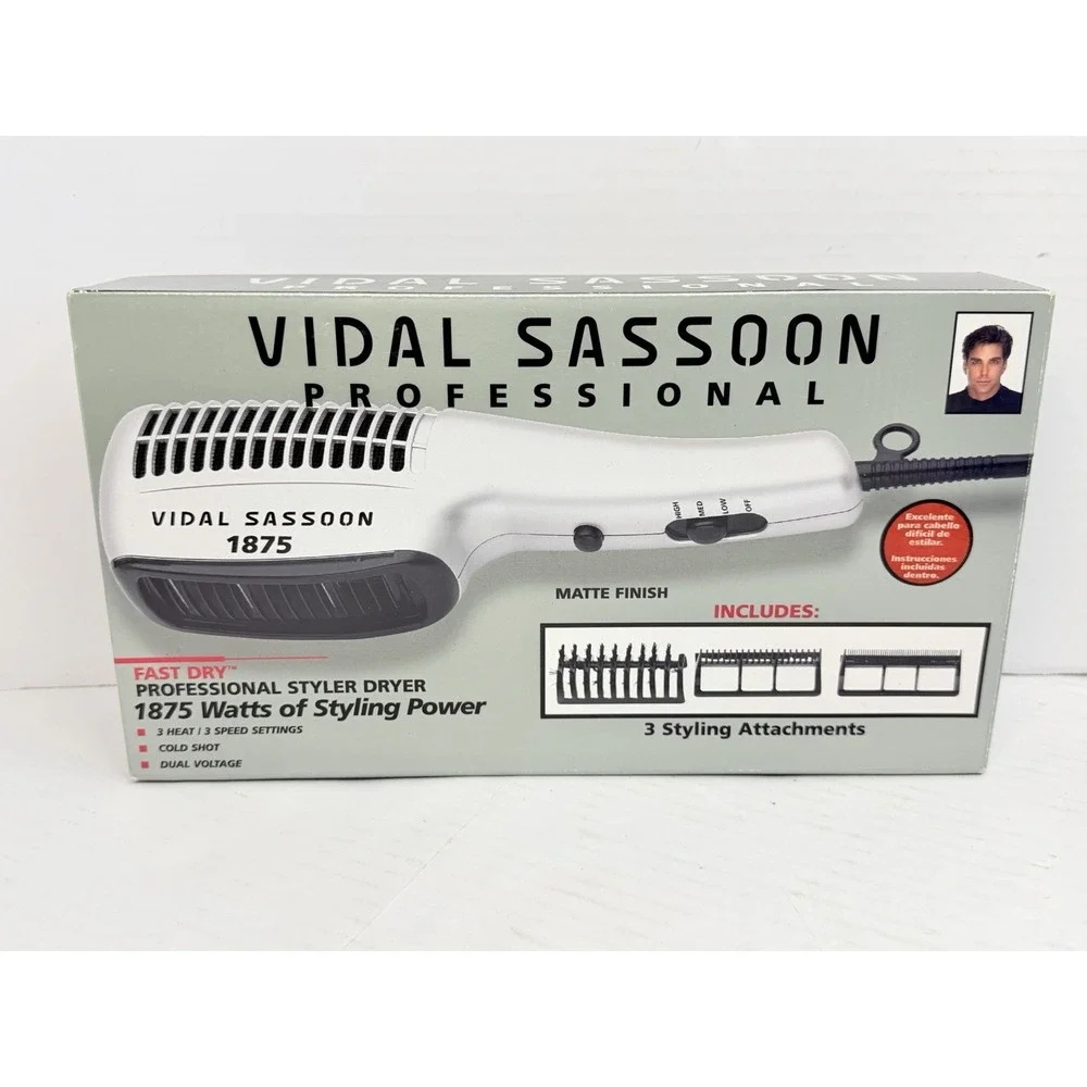 VS Sassoon 1875W Professional Styler Hair Dryer Dual Voltage w/ Attachments Box